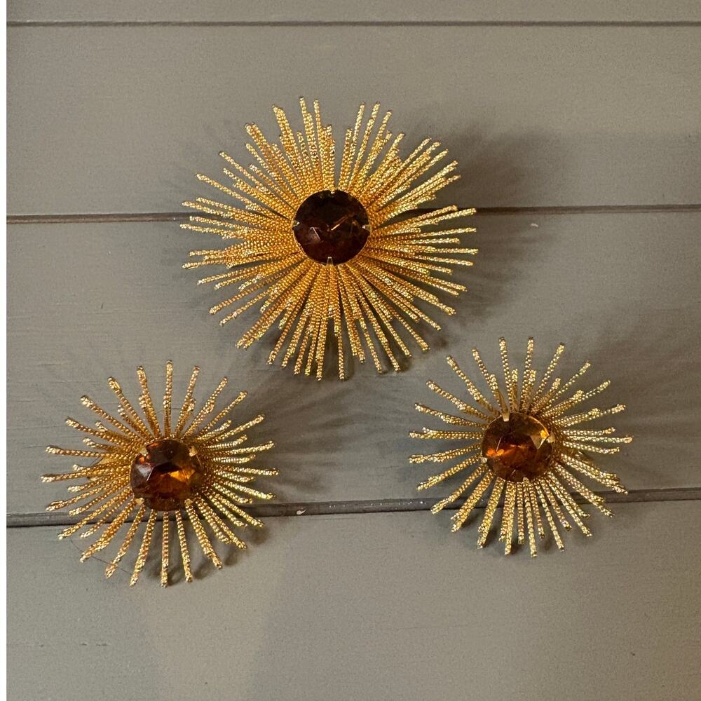 Vtg. Sarah Coventry Starburst Clip-on Earrings & Brooch